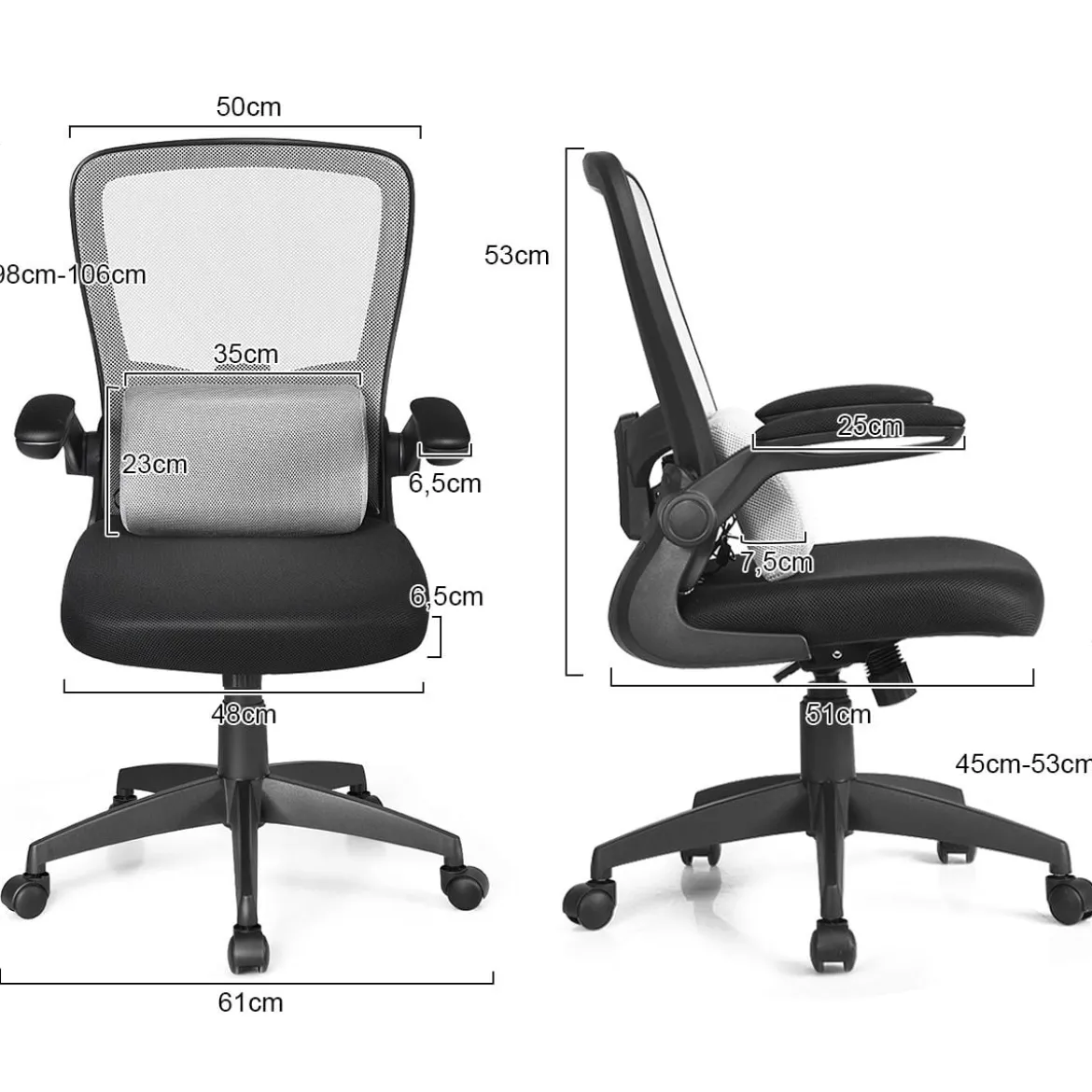 Bürostuhl mit Massagefunktion Ergonomischer Schreibtischstuhl Lendenwirbelstütze Drehstuhl mit hoher Rückenlehne höhenverstellbar Grau