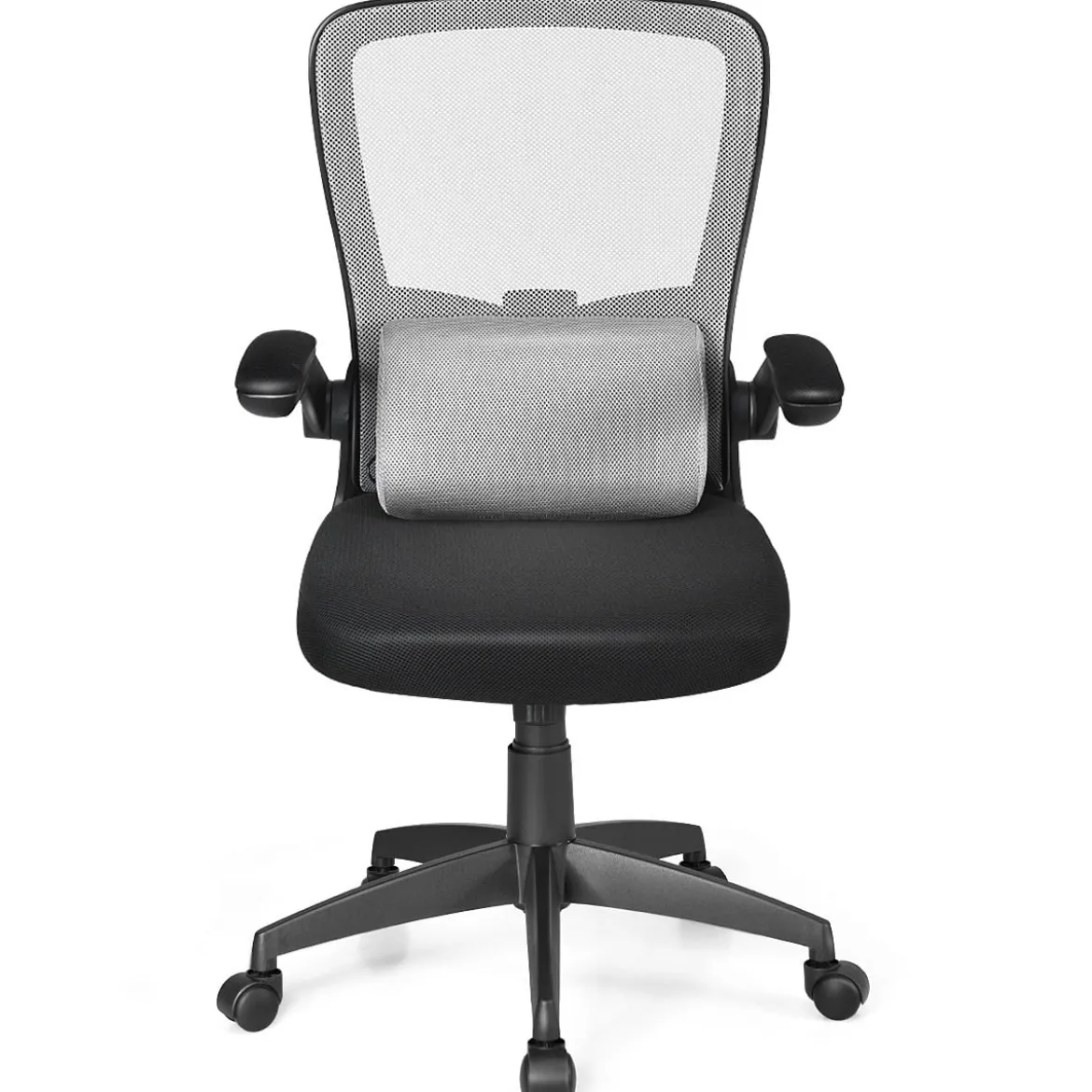 Bürostuhl mit Massagefunktion Ergonomischer Schreibtischstuhl Lendenwirbelstütze Drehstuhl mit hoher Rückenlehne höhenverstellbar Grau