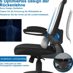 Bürostuhl mit Massagefunktion Ergonomischer Schreibtischstuhl Lendenwirbelstütze Drehstuhl mit hoher Rückenlehne höhenverstellbar Grau