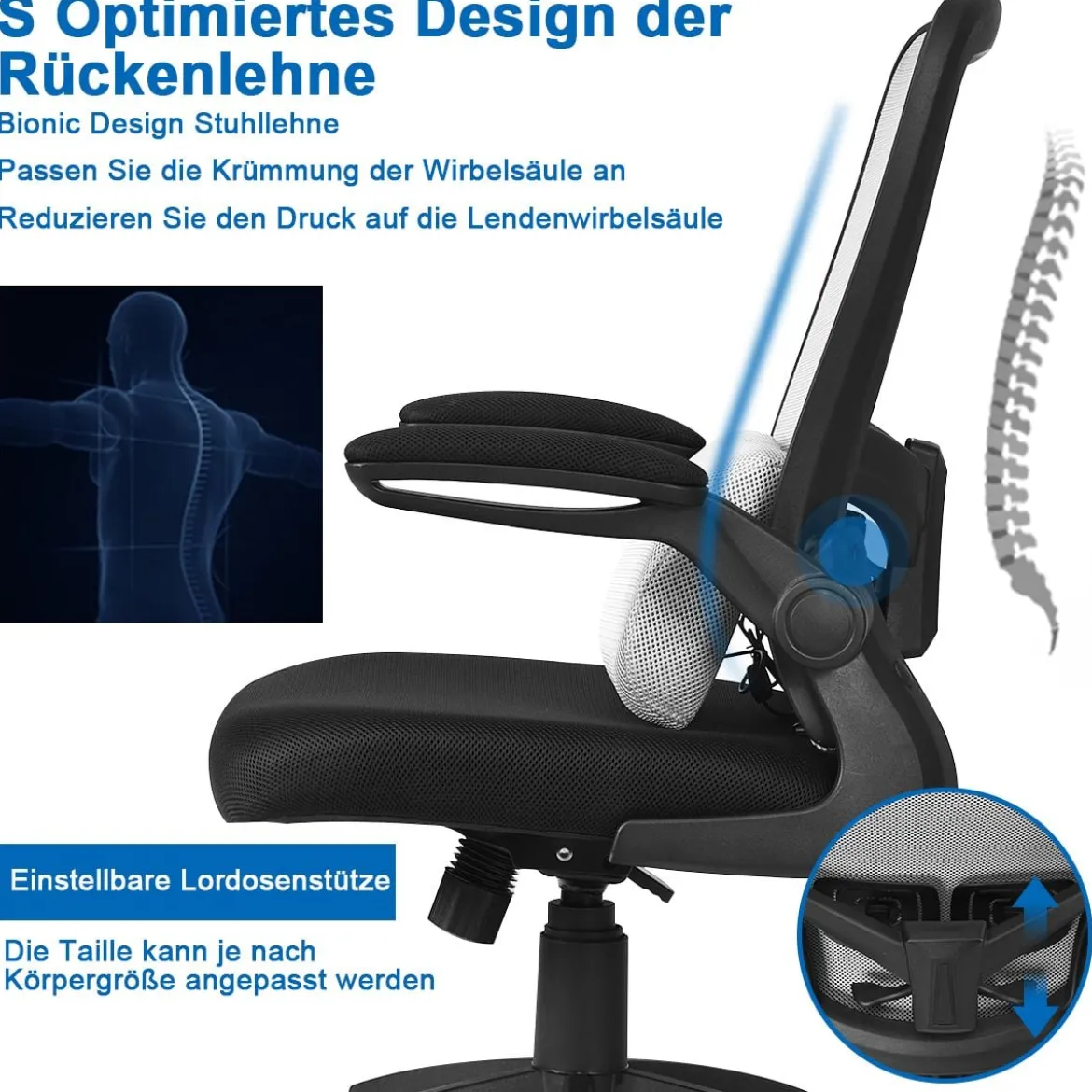 Bürostuhl mit Massagefunktion Ergonomischer Schreibtischstuhl Lendenwirbelstütze Drehstuhl mit hoher Rückenlehne höhenverstellbar Grau