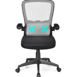 Bürostuhl mit Massagefunktion Ergonomischer Schreibtischstuhl Lendenwirbelstütze Drehstuhl mit hoher Rückenlehne höhenverstellbar Grau