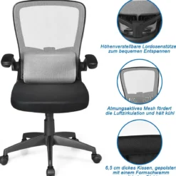 Bürostuhl mit Massagefunktion Ergonomischer Schreibtischstuhl Lendenwirbelstütze Drehstuhl mit hoher Rückenlehne höhenverstellbar Grau