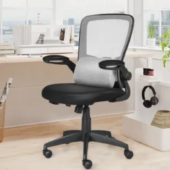 Bürostuhl mit Massagefunktion Ergonomischer Schreibtischstuhl Lendenwirbelstütze Drehstuhl mit hoher Rückenlehne höhenverstellbar Grau