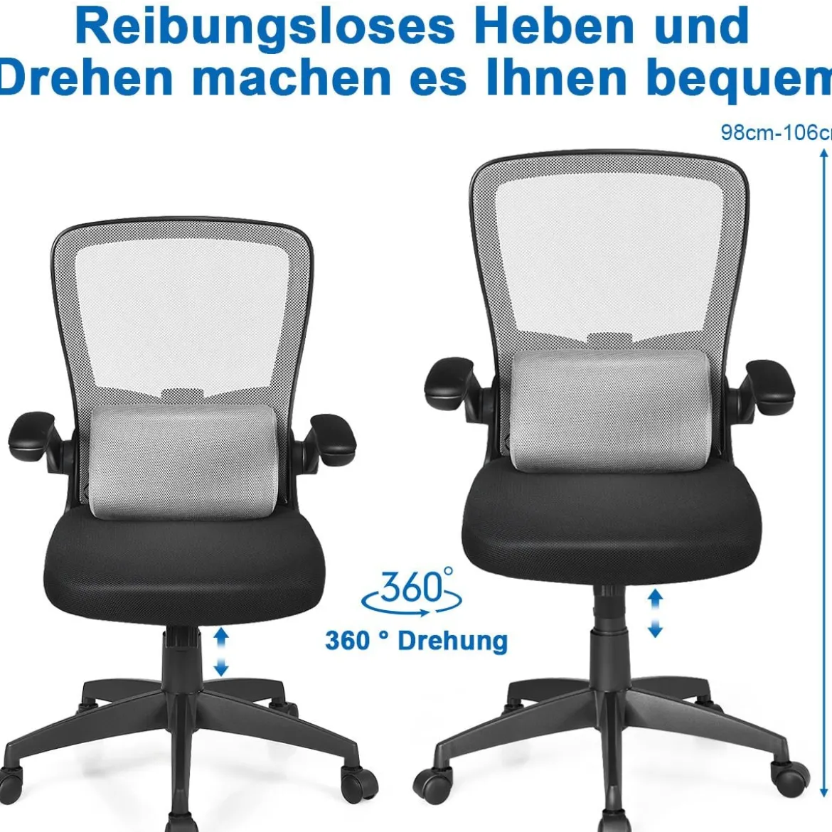 Bürostuhl mit Massagefunktion Ergonomischer Schreibtischstuhl Lendenwirbelstütze Drehstuhl mit hoher Rückenlehne höhenverstellbar Grau