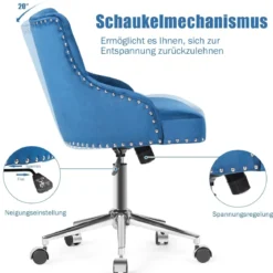 Bürostuhl mit Rädern für Zuhause 360° Schwenkbarer Empfangsstuhl 59,5 x 57 x 84 - 98 cm Blau
