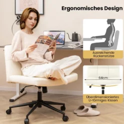 Bürostuhl ohne Armlehnen Schreibtischstuhl mit breitem Sitz 360° drehbar Kunstleder für Heimbüro Beige/Braun