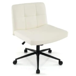 Bürostuhl ohne Armlehnen Schreibtischstuhl mit breitem Sitz 360° drehbar Kunstleder für Heimbüro Beige/Braun