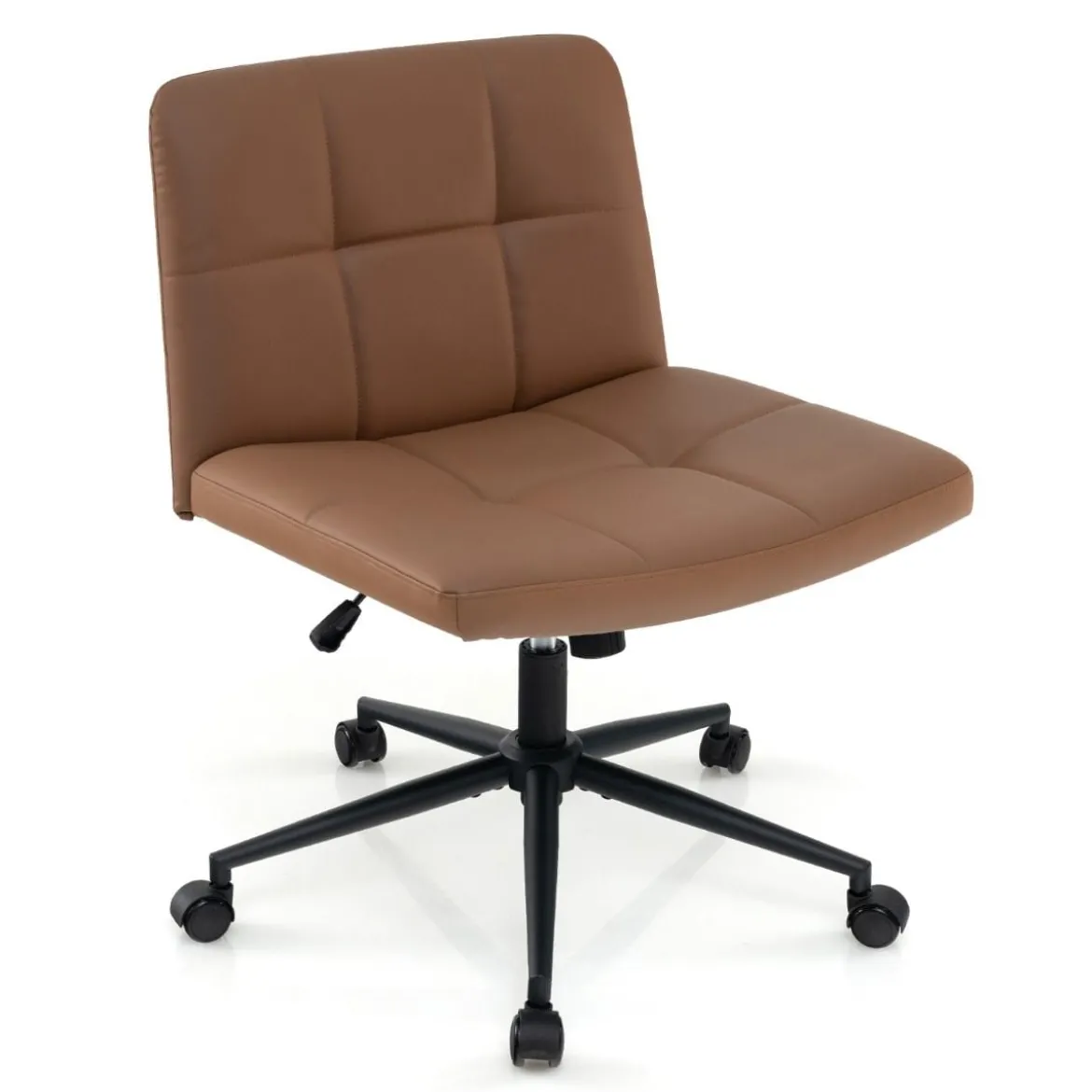 Bürostuhl ohne Armlehnen Schreibtischstuhl mit breitem Sitz 360° drehbar Kunstleder für Heimbüro Beige/Braun