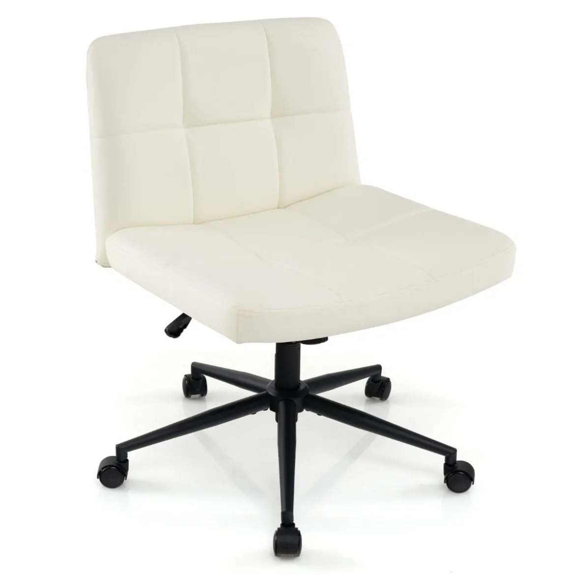 Bürostuhl ohne Armlehnen Schreibtischstuhl mit breitem Sitz 360° drehbar Kunstleder für Heimbüro Beige/Braun
