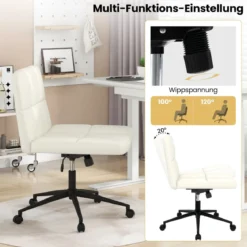Bürostuhl ohne Armlehnen Schreibtischstuhl mit breitem Sitz 360° drehbar Kunstleder für Heimbüro Beige/Braun