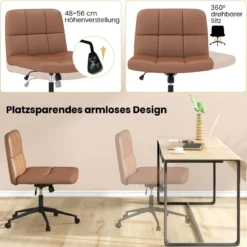 Bürostuhl ohne Armlehnen Schreibtischstuhl mit breitem Sitz 360° drehbar Kunstleder für Heimbüro Beige/Braun