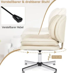 Bürostuhl ohne Armlehnen Schreibtischstuhl mit Doppelgepolsterter Rücken- & Sitzkissen Beige