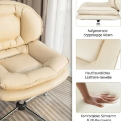 Bürostuhl ohne Armlehnen Schreibtischstuhl mit Doppelgepolsterter Rücken- & Sitzkissen Beige