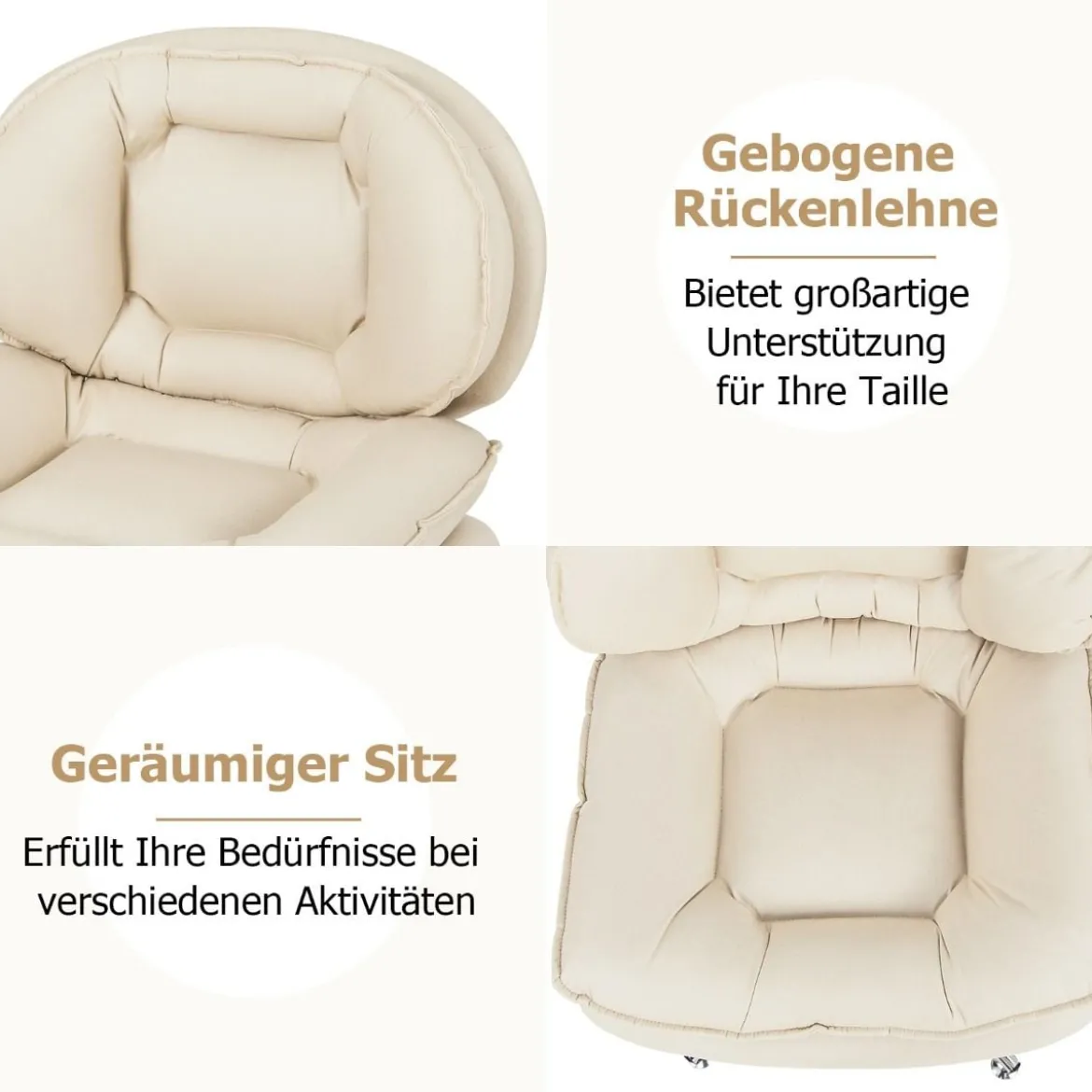 Bürostuhl ohne Armlehnen Schreibtischstuhl mit Doppelgepolsterter Rücken- & Sitzkissen Beige