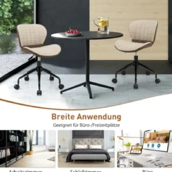 Bürostuhl Rollender Höhenverstellbarer Freizeitstuhl aus Kunstleder Beige + Braun