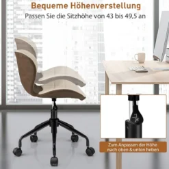 Bürostuhl Rollender Höhenverstellbarer Freizeitstuhl aus Kunstleder Beige + Braun