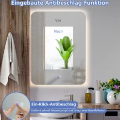 Bruchsicherer Wandspiegel mit Dimmbaren 3 Farbtemperaturen IP44 80 x 60 cm