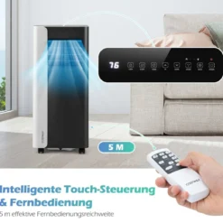 7000BTU mobile Klimaanlage 3-in-1 Kühlgerät mit Ventilator & Luftentfeuchter für Räume bis zu 28㎡ Schwarz