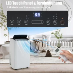14000BTU mobile Klimaanlage mit Abluftschlauch 4-in-1 Klimagerät mit Heizung Luftentfeuchter Weiß
