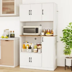 Buffetschrank mit Steckdose & Mikrowellenständer Küchenschrank aus Holz Weiß