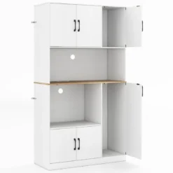 Buffetschrank mit Steckdose & Mikrowellenständer Küchenschrank aus Holz Weiß