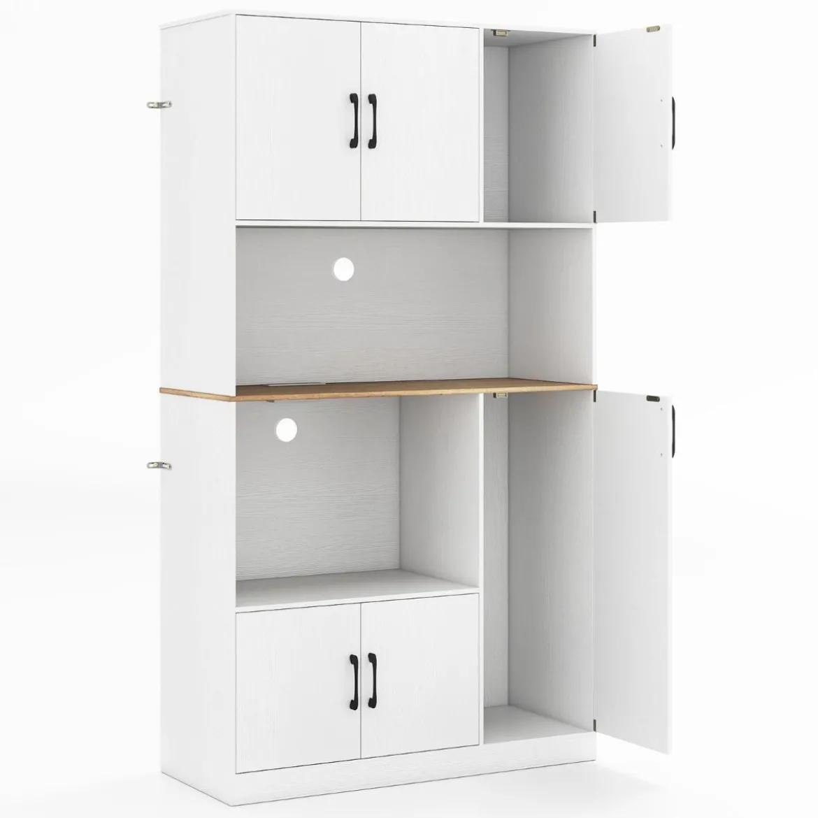Buffetschrank mit Steckdose & Mikrowellenständer Küchenschrank aus Holz Weiß