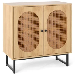 Buffetschrank stabiler Rattan-Lagerschrank mit 2 Türen verstellbares Regal & Metallbeine Natur