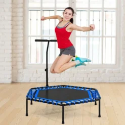 Übungstrampolin Fitness-Trampolin mit Griff Trampolin verstellbar 129 x 114 x 96-112 cm Blau