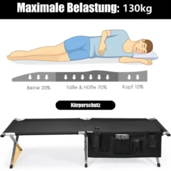 Campingbett Feldbett Klappbett Liege Bett klappbares Campingbett mit Seitentasche 190x73x42cm Schwarz