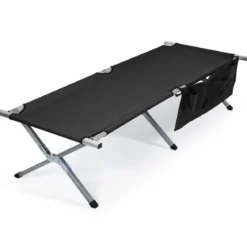 Campingbett Feldbett Klappbett Liege Bett klappbares Campingbett mit Seitentasche 190x73x42cm Schwarz