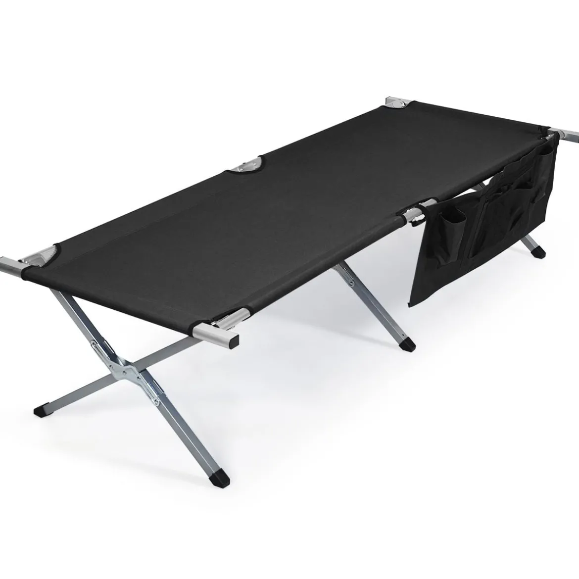 Campingbett Feldbett Klappbett Liege Bett klappbares Campingbett mit Seitentasche 190x73x42cm Schwarz