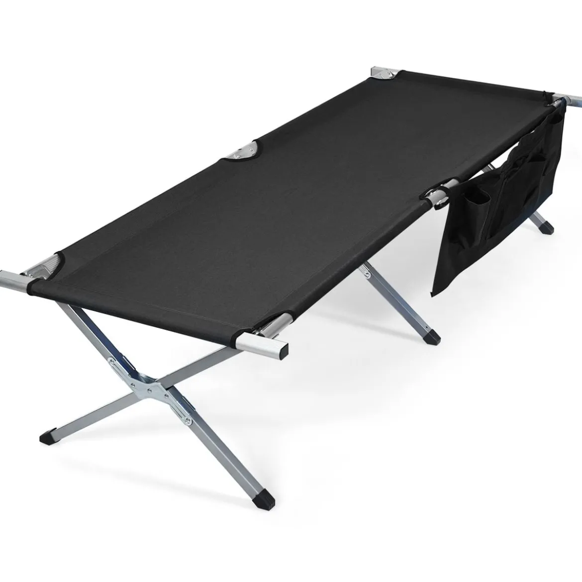 Campingbett Feldbett Klappbett Liege Bett klappbares Campingbett mit Seitentasche 190x73x42cm Schwarz