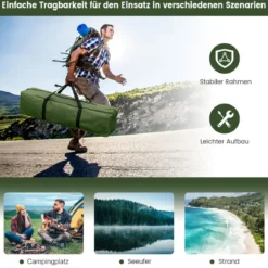 Campingbett mit Vorzelt & Luftmatratze & Schlafsack & Kissen Campingliege mit Tragetasche