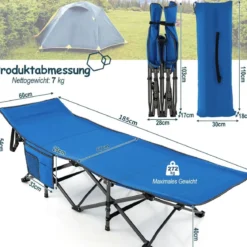 Campingbett Strapazierfähiges Reisebett mit Kopfstütze 190 x 70 x 54 cm Blau