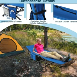 Campingbett Strapazierfähiges Reisebett mit Kopfstütze 190 x 70 x 54 cm Blau