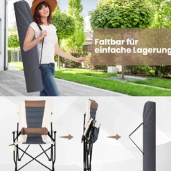 Camping-Klappstuhl Gepolsterter Gartenstuhl mit Getränkehalter 63 x 72 x 102 cm Braun + Weiß