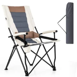 Camping-Klappstuhl Gepolsterter Gartenstuhl mit Getränkehalter 63 x 72 x 102 cm Braun + Weiß