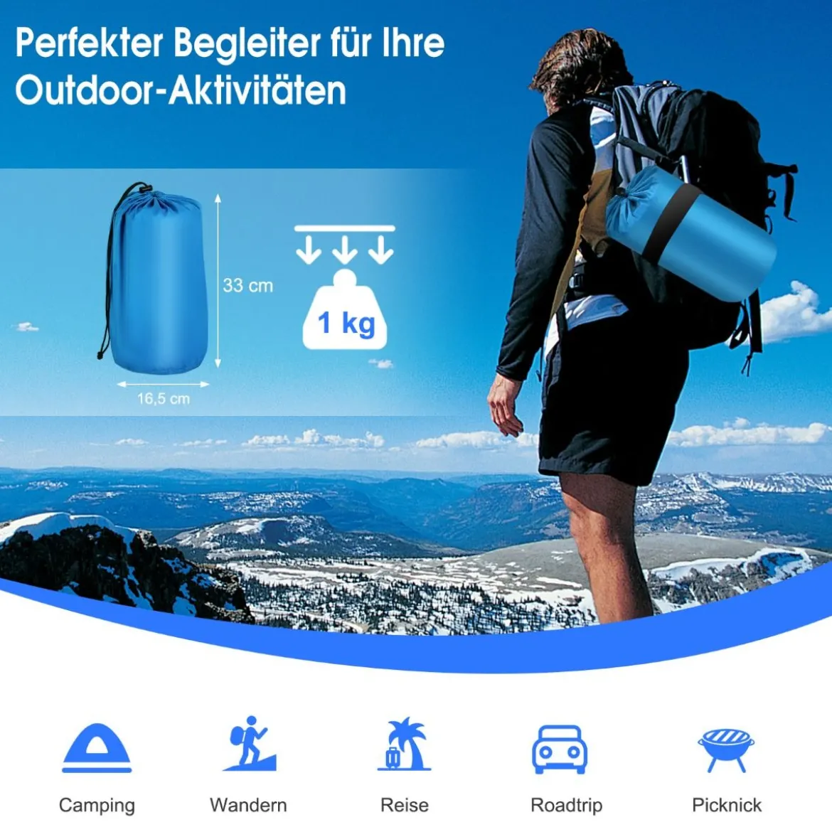 Campingmatratze Schlafmatte inklusive Tragetasche 200 x 65 cm Blau