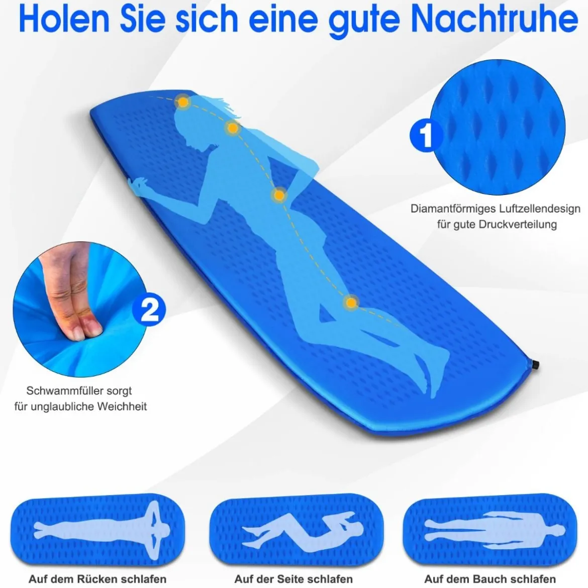 Campingmatratze Schlafmatte inklusive Tragetasche 200 x 65 cm Blau