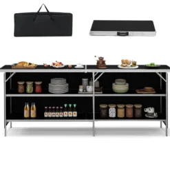 Campingschrank faltbar tragbare Campingküche mit 2-stöckigen Regalen 206 x 38 x 83 cm Schwarz