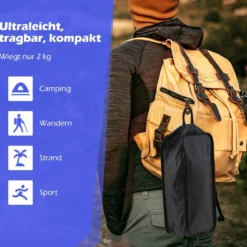 Campingstuhl faltbar ultraleichter Klappstuhl mit hoher Rückenlehne Kopfstützen & Seitentasche Schwarz