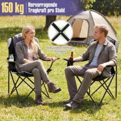 Campingstuhl Klappbar tragbarer Angelstuhl mit Getränkehalter Rutschfesten Füßen Schwarz