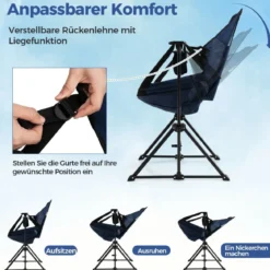 Campingstuhl mit Fußstütze & Verstellbarer Rückenlehne & Kopfstütze & Getränkehalter Angelstuhl