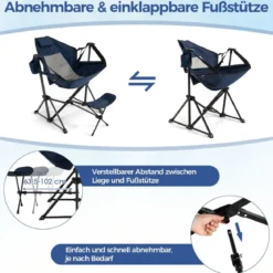 Campingstuhl mit Fußstütze & Verstellbarer Rückenlehne & Kopfstütze & Getränkehalter Angelstuhl