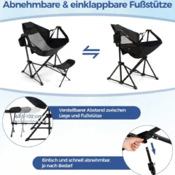 Campingstuhl mit Fußstütze & Verstellbarer Rückenlehne & Kopfstütze & Getränkehalter Angelstuhl