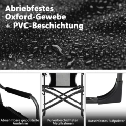 Campingstuhl mit Seitentisch Kühltasche & Aufbewahrungstasche 113 x 56 x 98 cm Schwarz