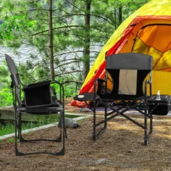 Campingstuhl mit Seitentisch Kühltasche & Aufbewahrungstasche 113 x 56 x 98 cm Schwarz
