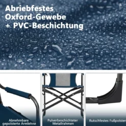 Campingstuhl mit Seitentisch Kühltasche & Aufbewahrungstasche 113 x 56 x 98 cm Blau