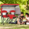 Campingstuhl mit Verstellbarem Sonnenschutz Klappstuhl mit Kühltasche & Becherhalter Rot