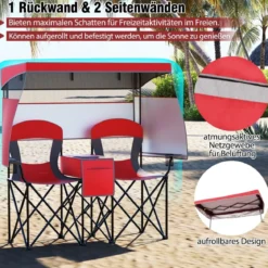 Campingstuhl mit Verstellbarem Sonnenschutz Klappstuhl mit Kühltasche & Becherhalter Rot